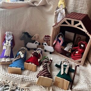 Vintage Christmas Nativity Jesus Needlepoint cross stitch plastic Canvas FULL‎